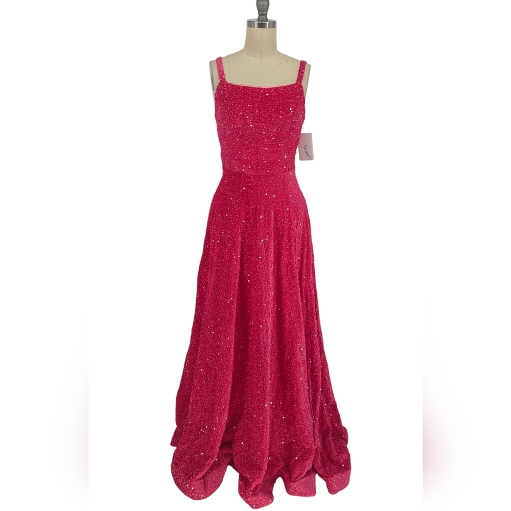 30105 Women's Sequin Velvet Full Length Maxi Dress Pink size 0 barbie barbiecore